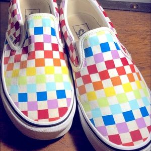 Vans Old Skool Checkered Rainbow Slip Ons